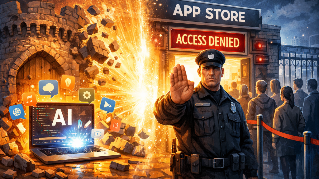A barreira agora é o porteiro? O que o cerco da Apple aos apps de IA nos ensina sobre o futuro